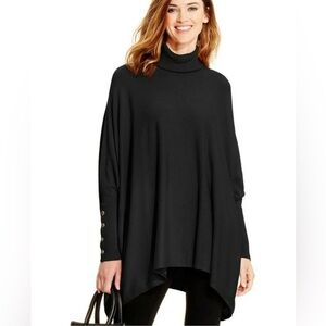 NWT Alfani Black Poncho Sweater Draped Minimalist Chic Layering Top Button Cuffs